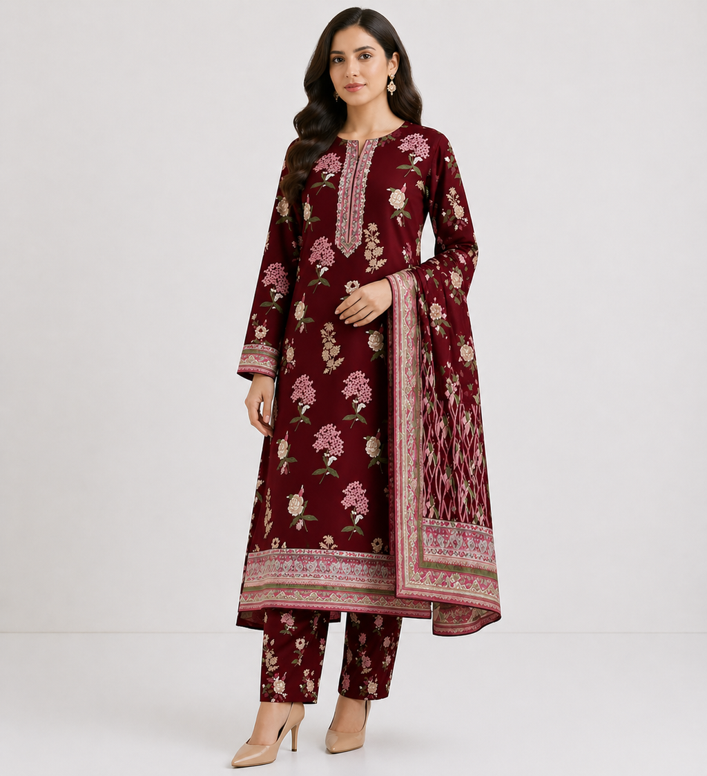 Cotton Maroon magic — elegance jo har nazar ko rok le. ❤️ Soft lawn cotton, rich color — perfect graceful look.