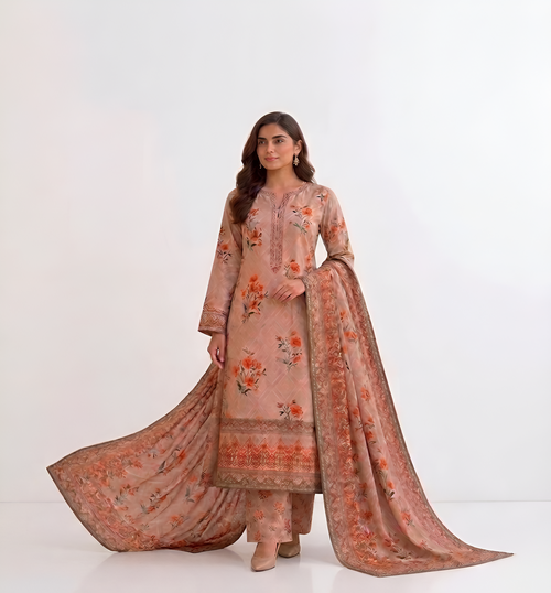 Beautiful peach floral 3-piece outfit 💕Perfect for your graceful look 💫”