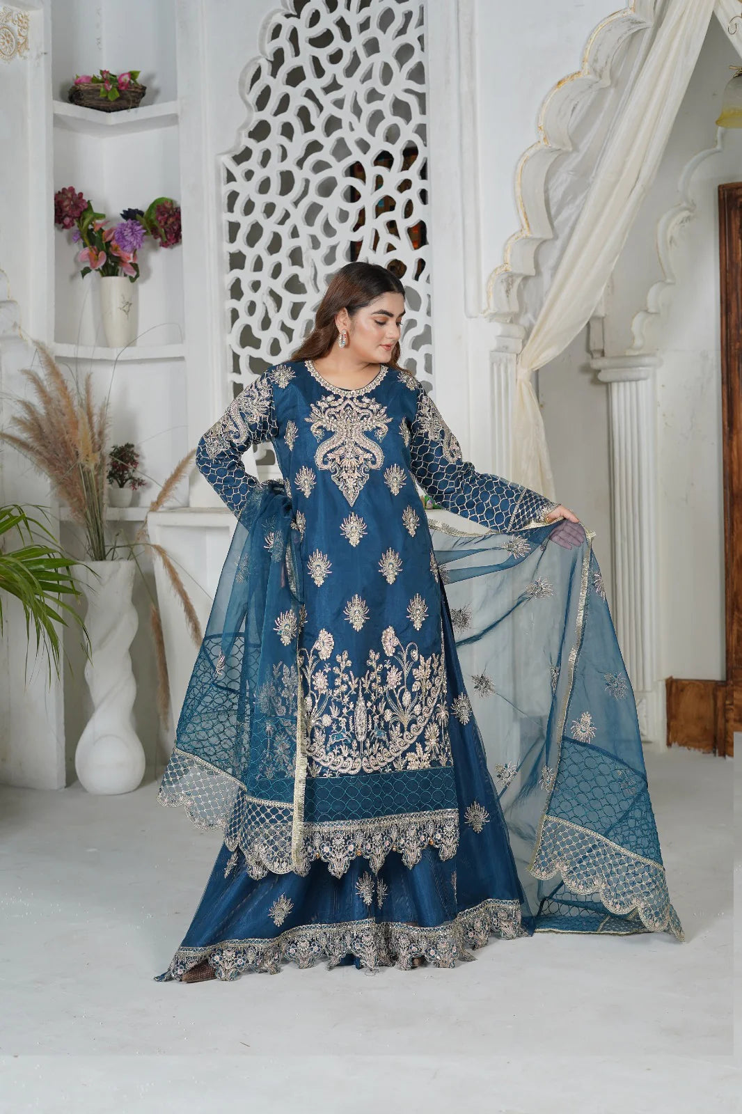 CLAIRE Luxe | SS-1041 – D.Blue Sharara Set by Sundar Stitch