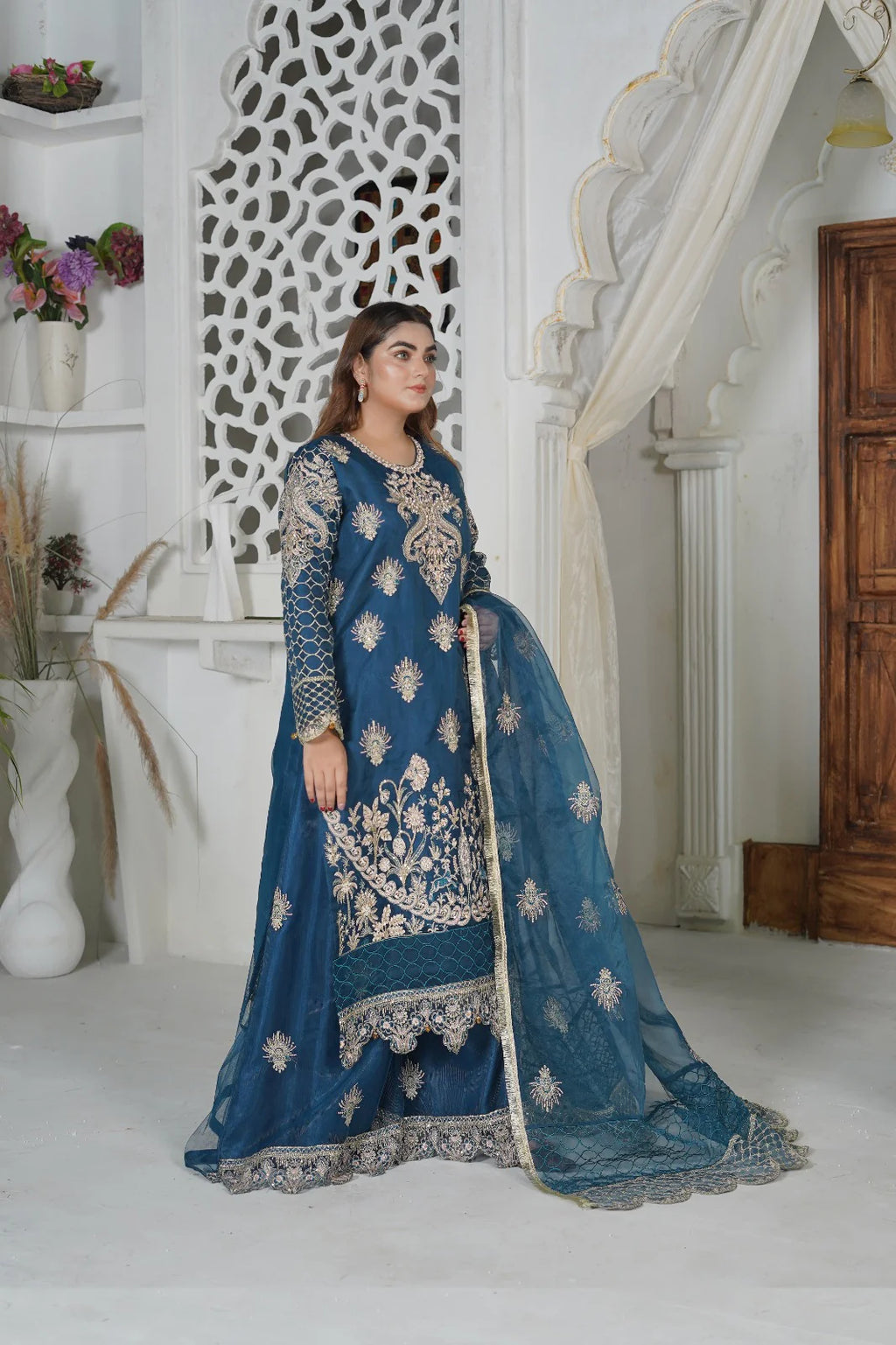 CLAIRE Luxe | SS-1041 – D.Blue Sharara Set by Sundar Stitch