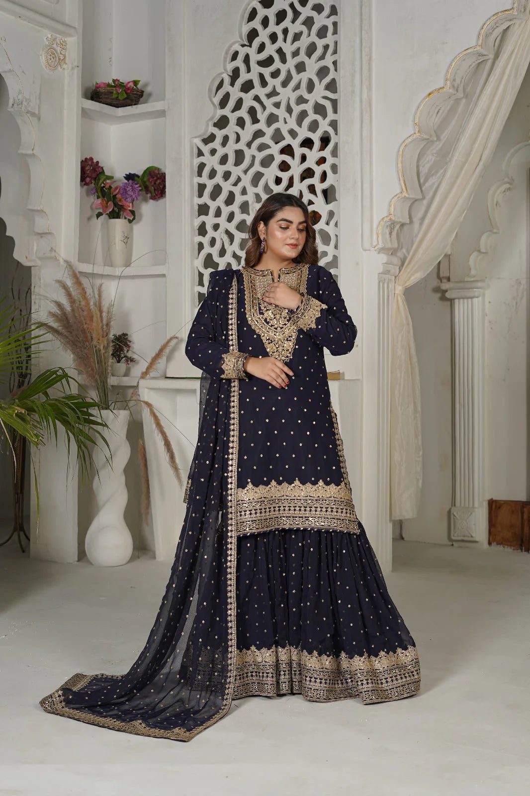 Royal Charm | SS-1034 – Navy Blue Gharara Set by Sundar Stitch