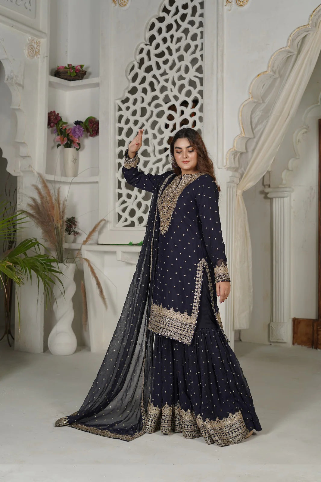 Royal Charm | SS-1034 – Navy Blue Gharara Set by Sundar Stitch