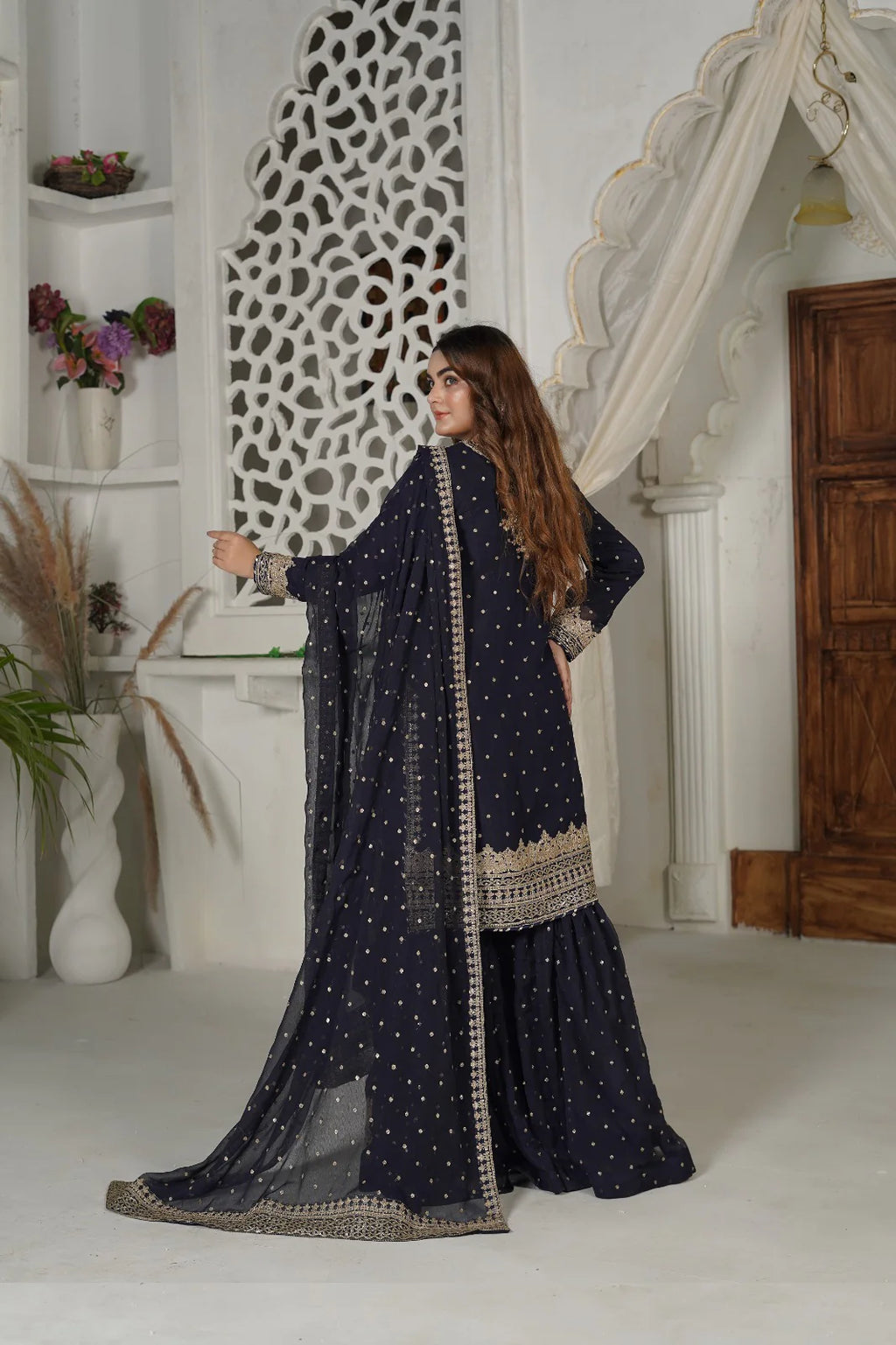 Royal Charm | SS-1034 – Navy Blue Gharara Set by Sundar Stitch