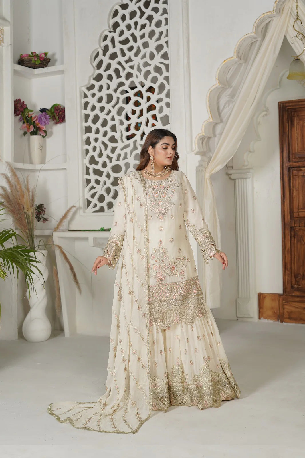 VIOLET WHISPER | SS-1035 – Off-White Gharara Set by Sundar Stitch