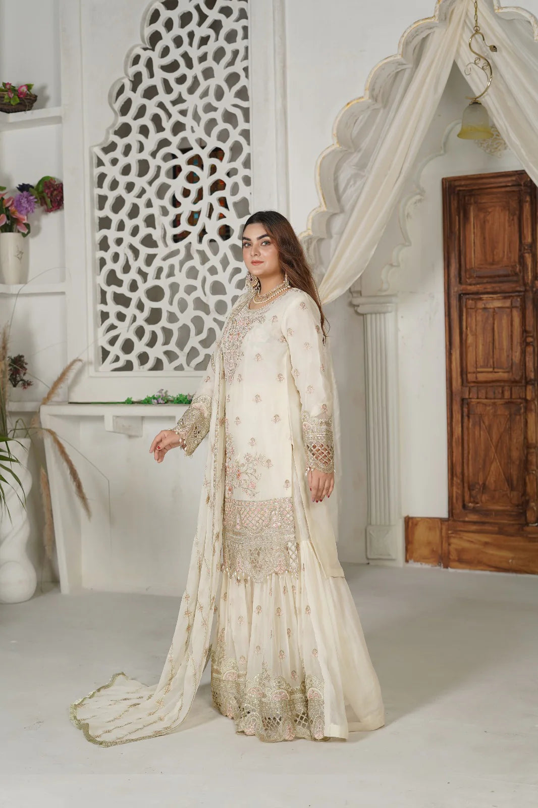 VIOLET WHISPER | SS-1035 – Off-White Gharara Set by Sundar Stitch