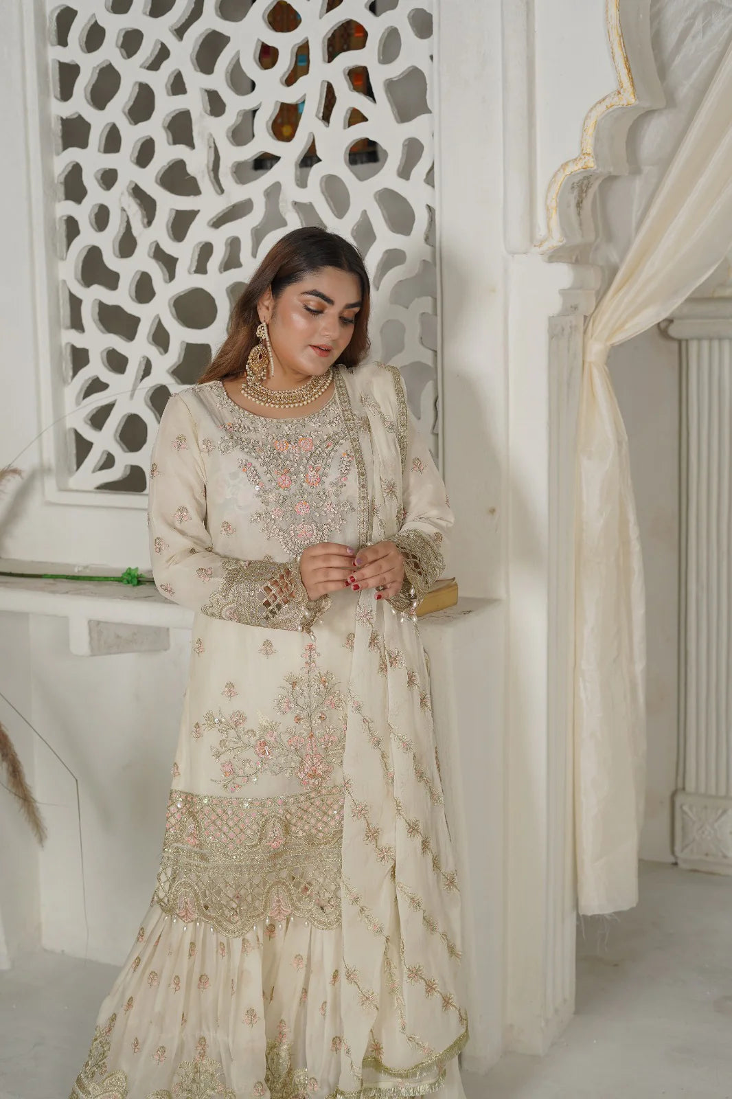 VIOLET WHISPER | SS-1035 – Off-White Gharara Set by Sundar Stitch