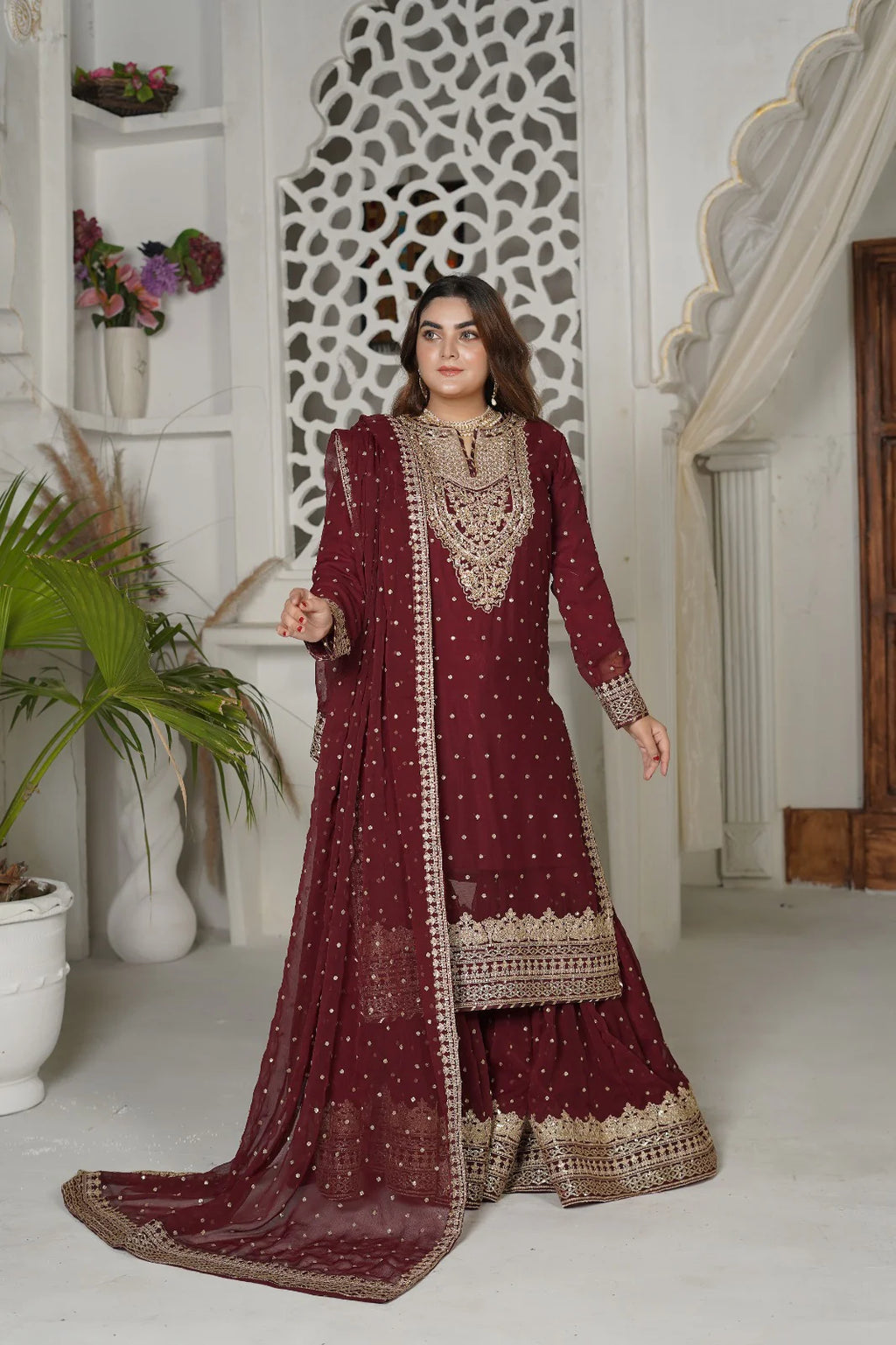 Fiona Ensemble | SS-1033 – Mehron Gharara Set by Sundar Stitch