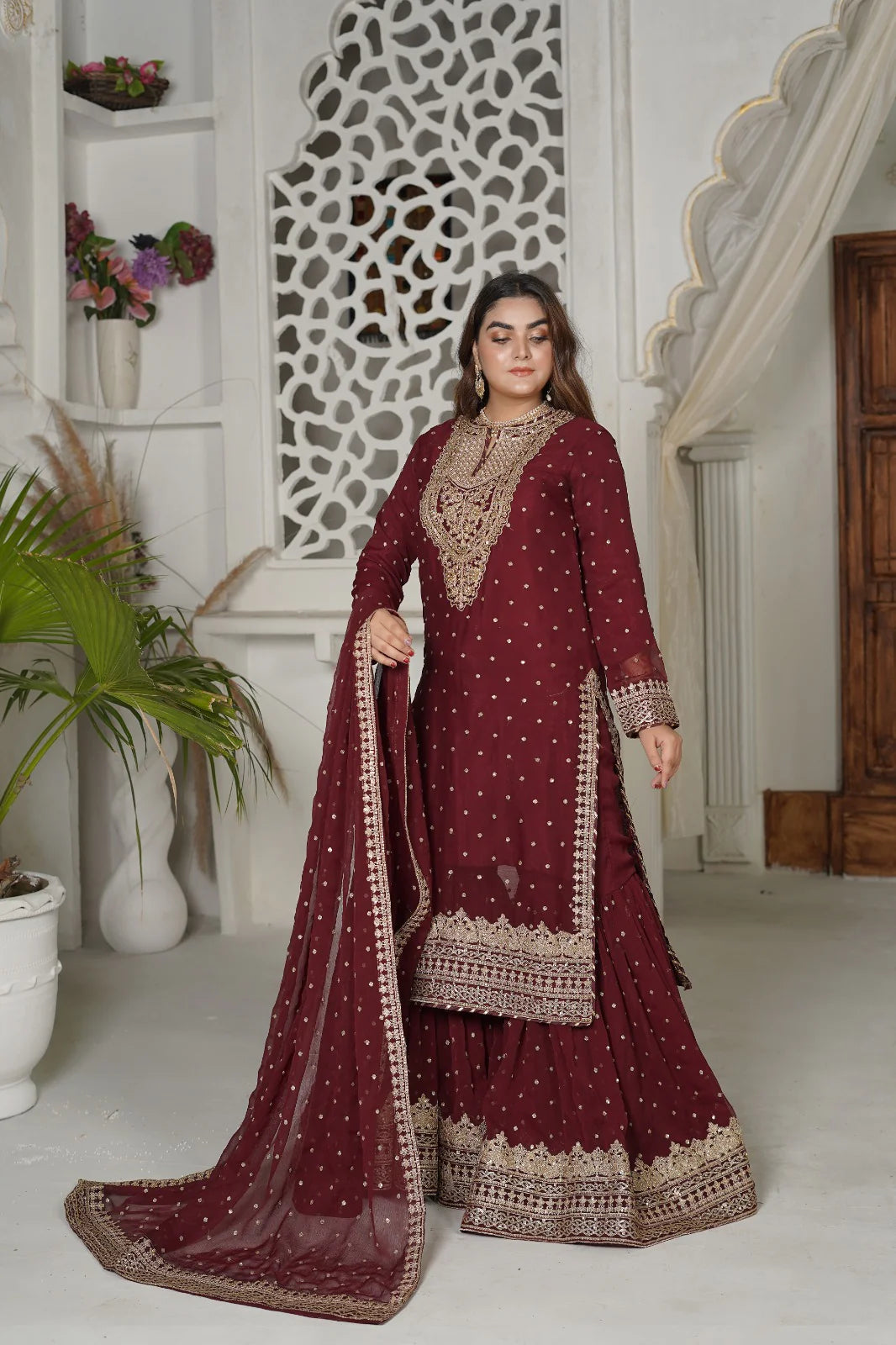 Fiona Ensemble | SS-1033 – Mehron Gharara Set by Sundar Stitch