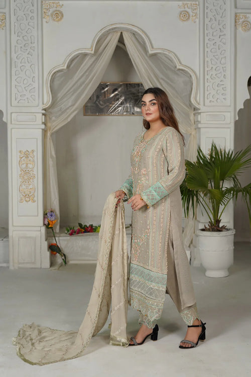 BLOSSOM GRACE | SS-1036 – Grey Chiffon Kurta Set by Sundar Stitch