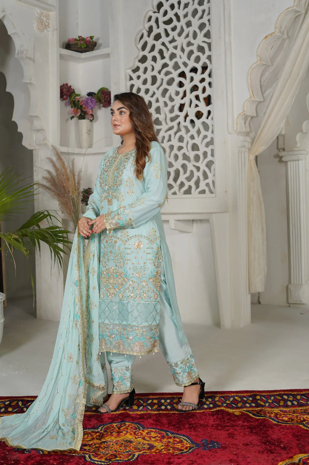 DAFFODIL DREAM | SS-1037 – Aqua Chiffon Kurta Set by Sundar Stitch