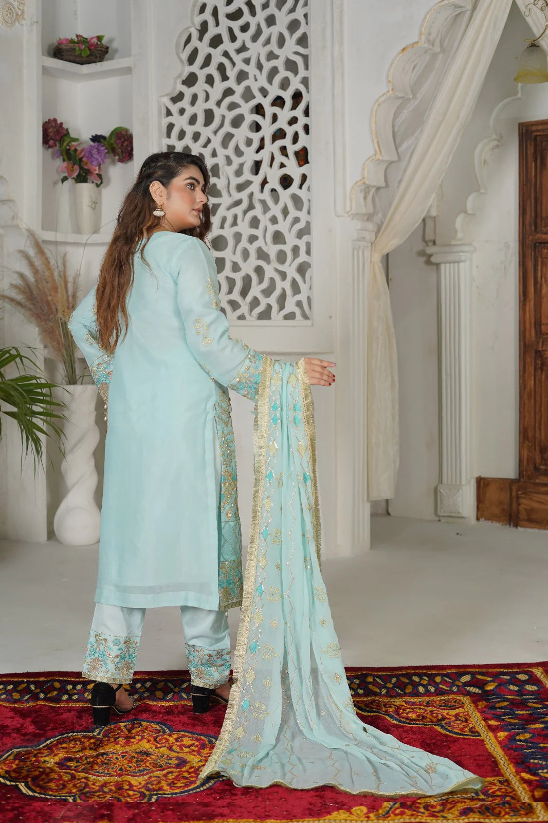 DAFFODIL DREAM | SS-1037 – Aqua Chiffon Kurta Set by Sundar Stitch