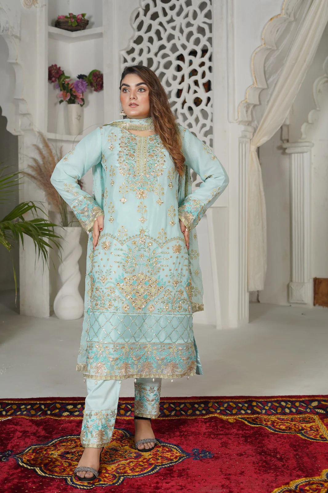 DAFFODIL DREAM | SS-1037 – Aqua Chiffon Kurta Set by Sundar Stitch