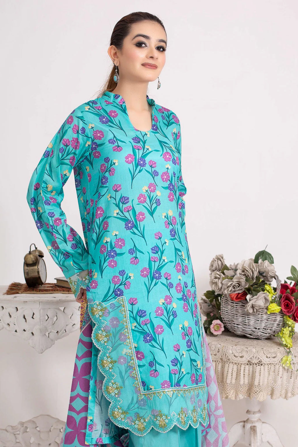 SCARLET LEAVES | SS-1017 – Dark Cyan Patchwork Lawn Kurta Set