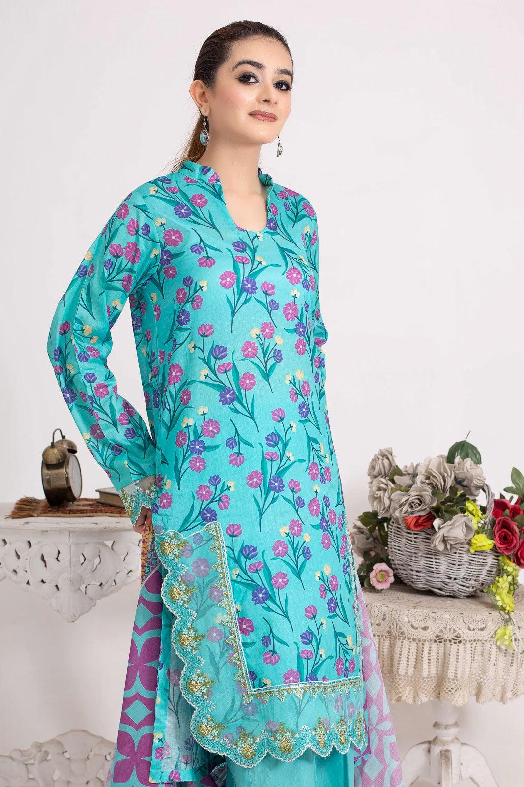 SCARLET LEAVES | SS-1017 – Dark Cyan Patchwork Lawn Kurta Set