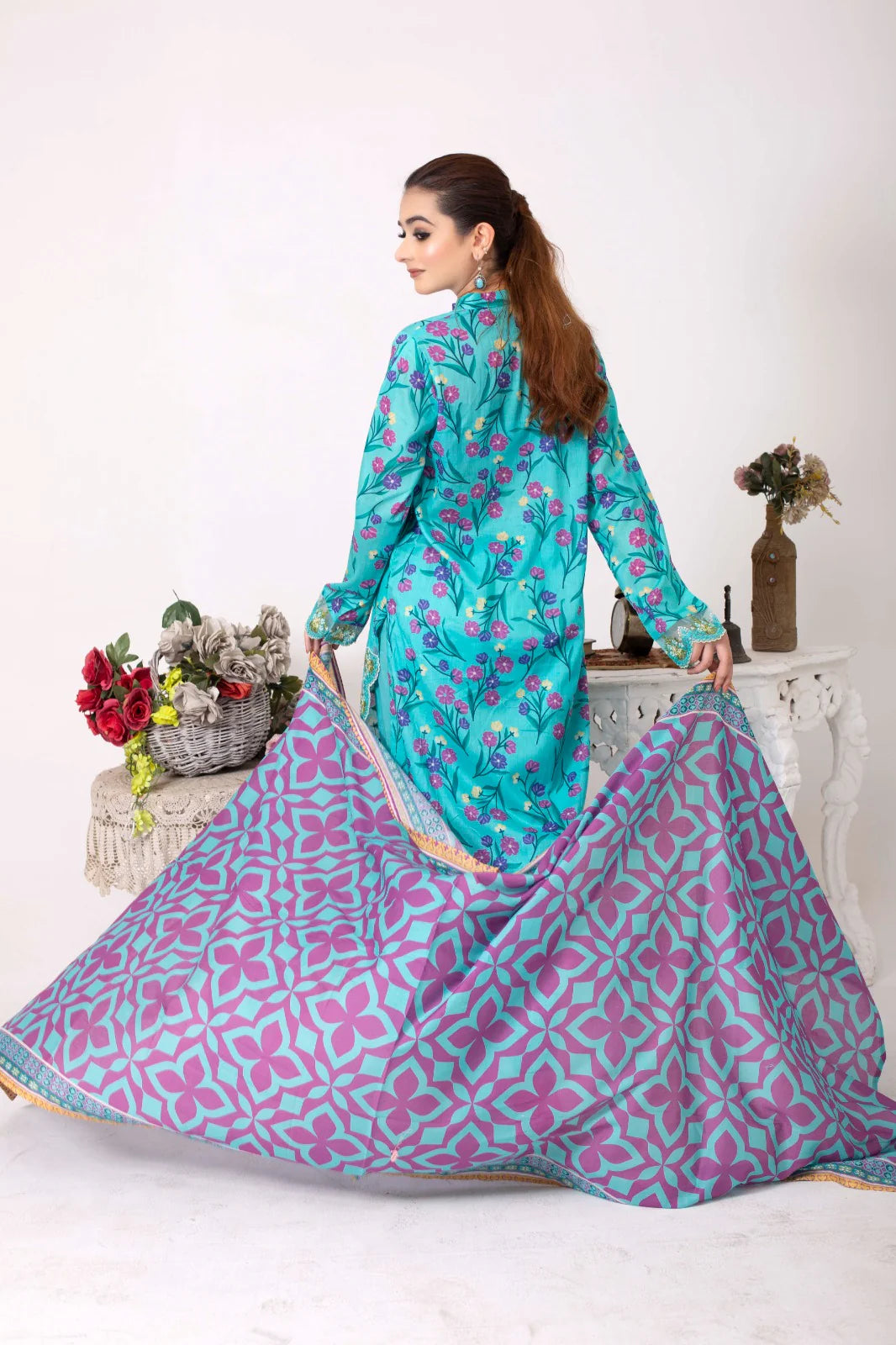 SCARLET LEAVES | SS-1017 – Dark Cyan Patchwork Lawn Kurta Set