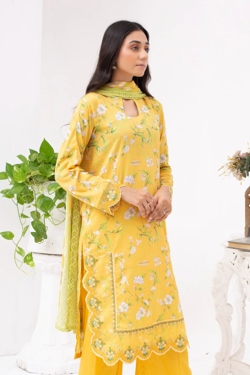 SUNSET-FEN | SS-1013 – Yellow Lawn Farshi Shalwar Kurta Set