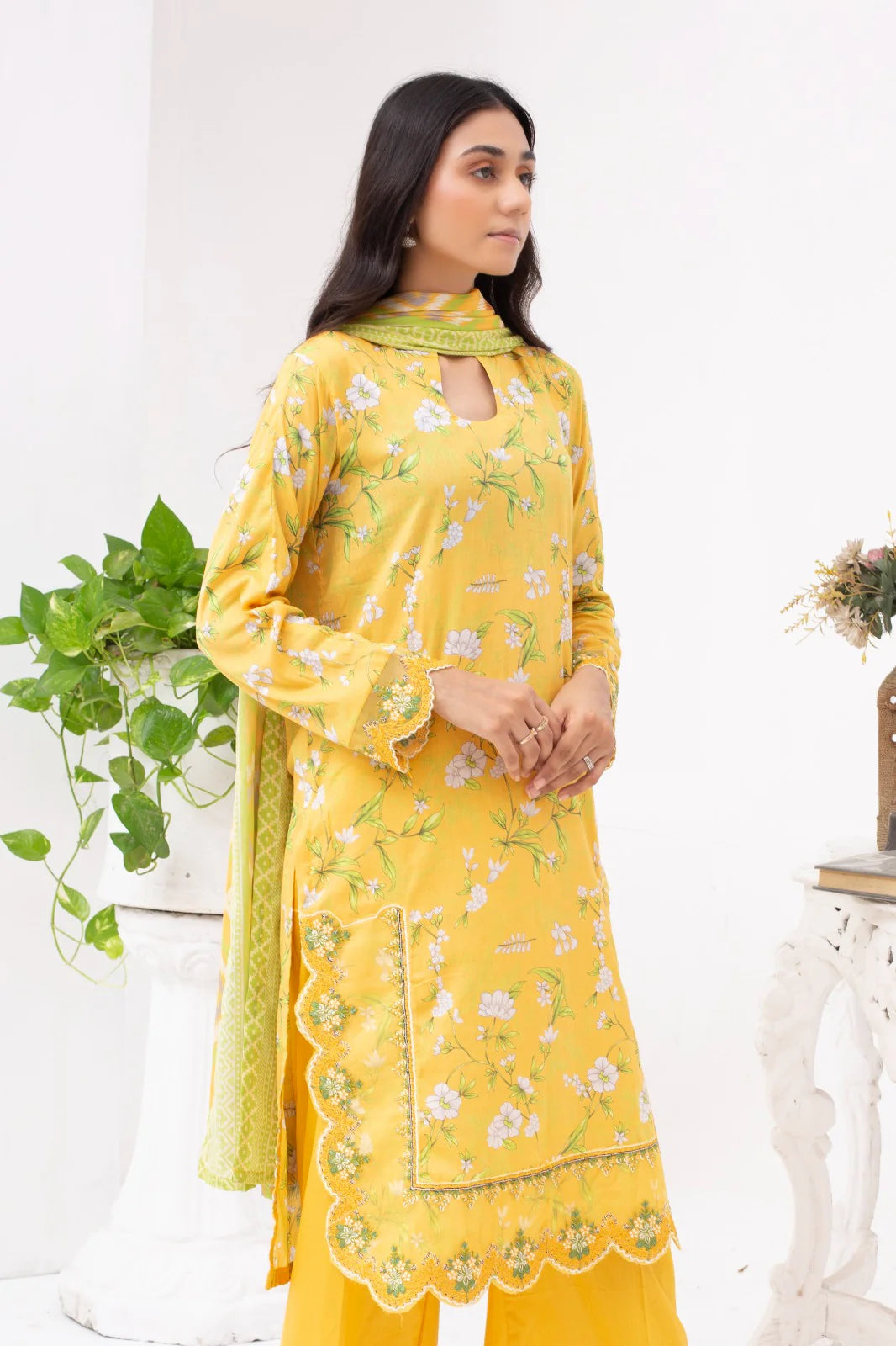 SUNSET-FEN | SS-1013 – Yellow Lawn Farshi Shalwar Kurta Set