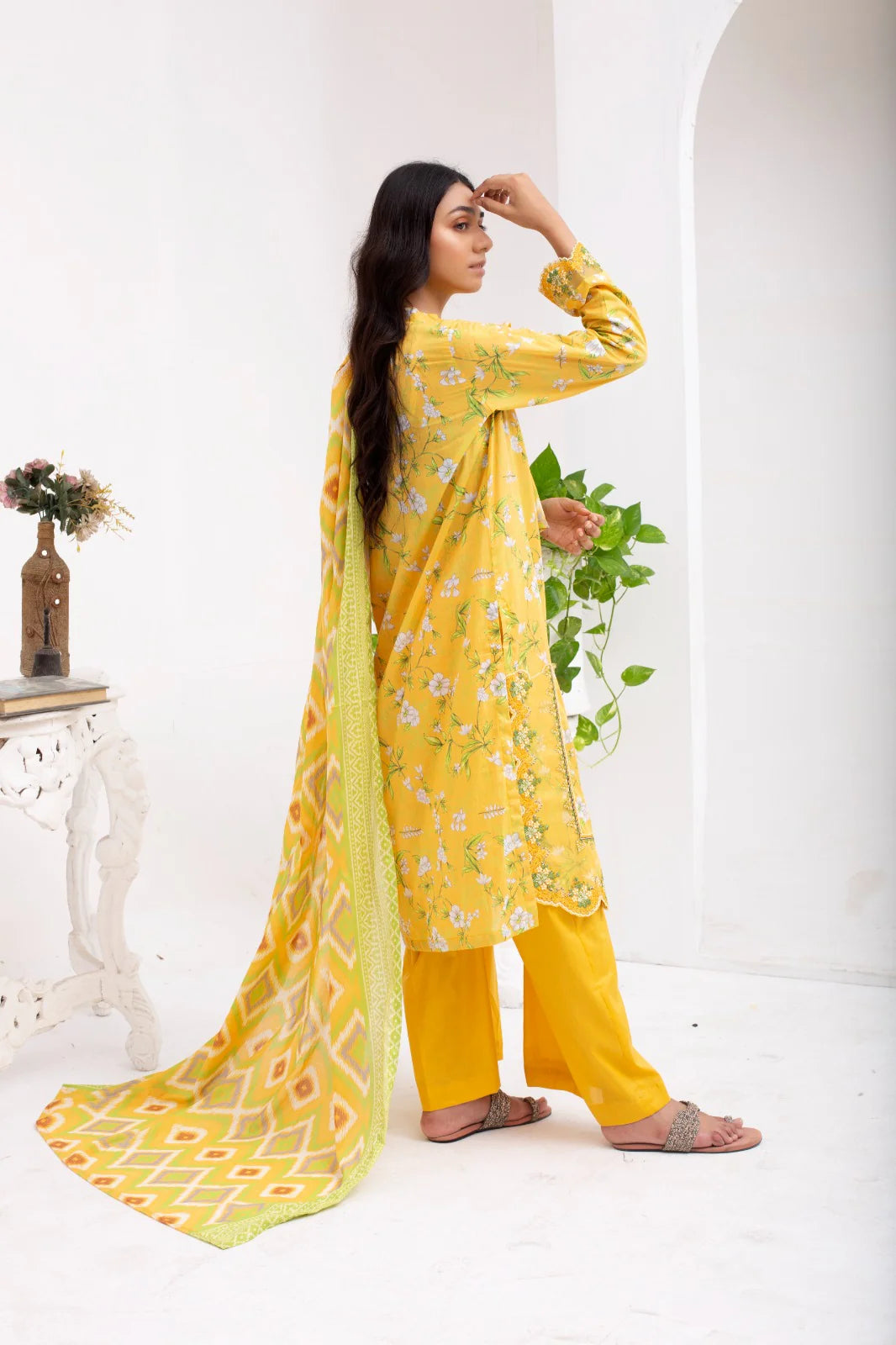 SUNSET-FEN | SS-1013 – Yellow Lawn Farshi Shalwar Kurta Set