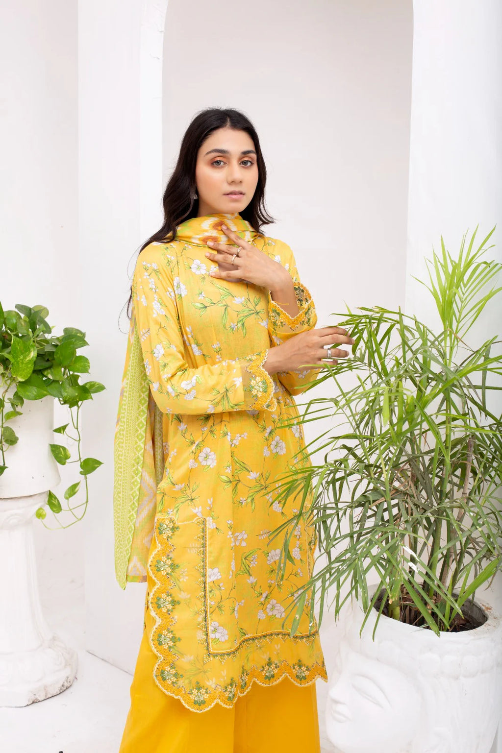 SUNSET-FEN | SS-1013 – Yellow Lawn Farshi Shalwar Kurta Set
