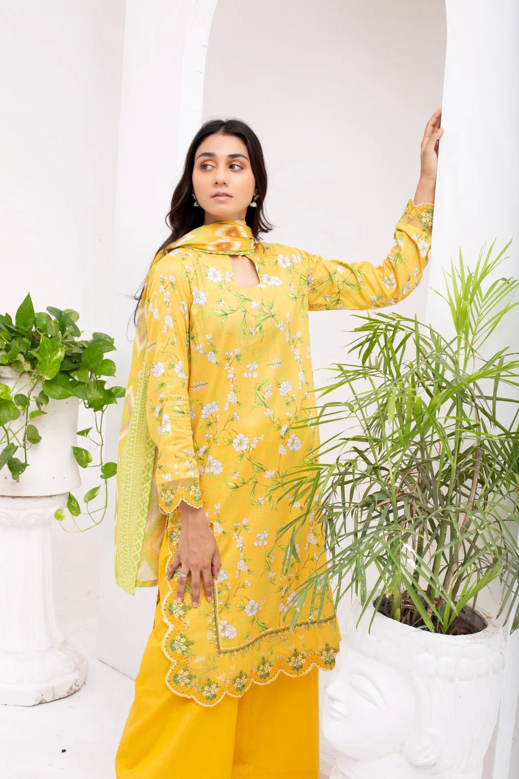 SUNSET-FEN | SS-1013 – Yellow Lawn Farshi Shalwar Kurta Set