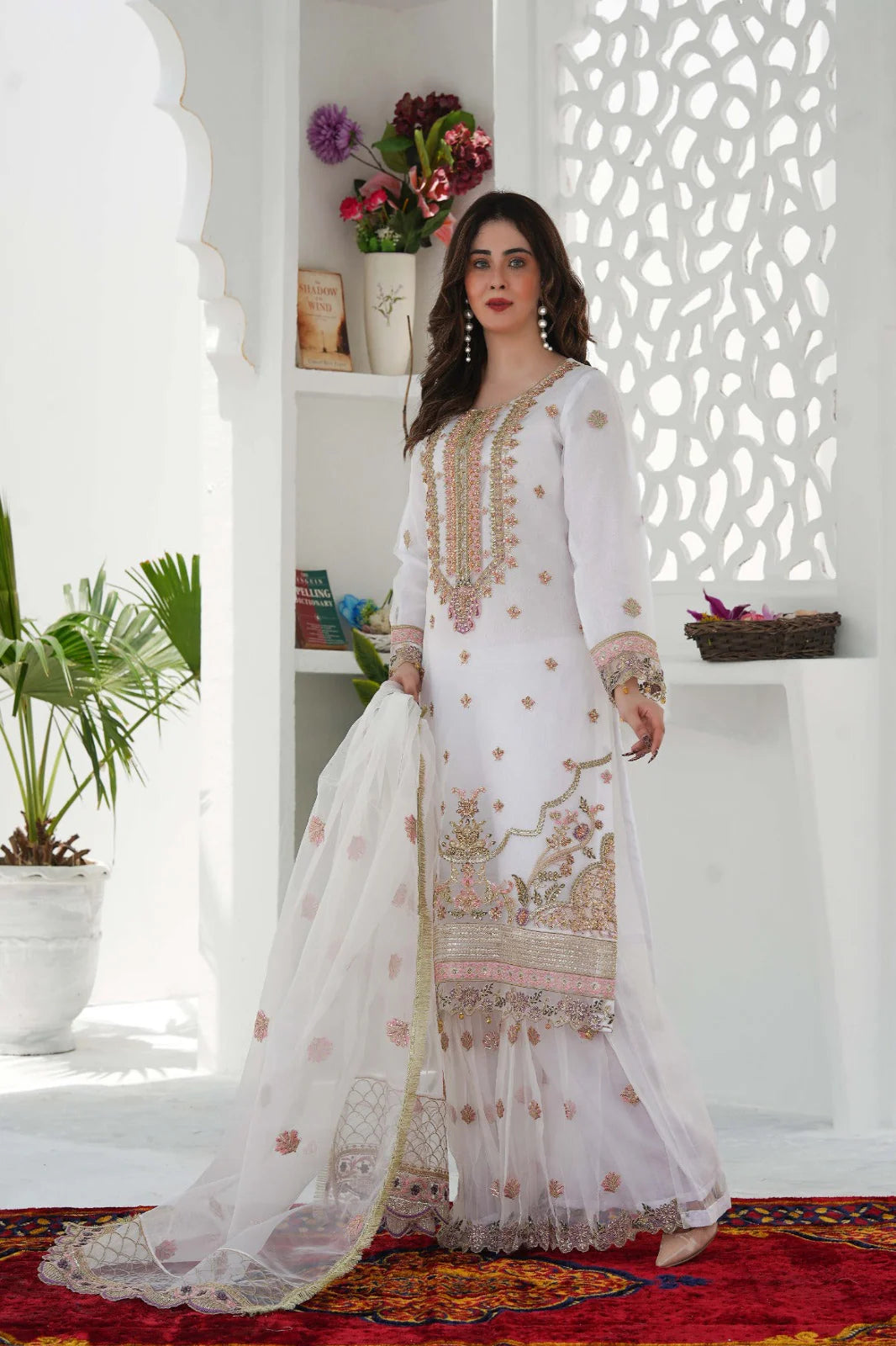 GUL-O-GULZAR | SS-1028 – White Organza Kurti with Flared Gharara ✨