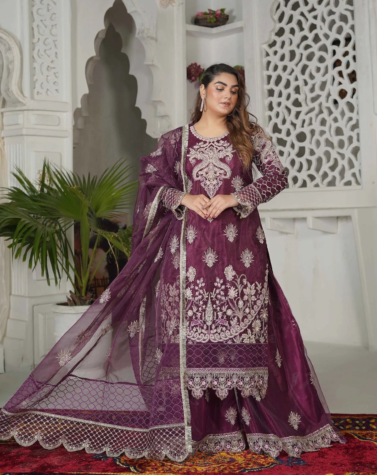PEARLED PERFECTION | SS-1040 – Magenta Organza Sharara Set