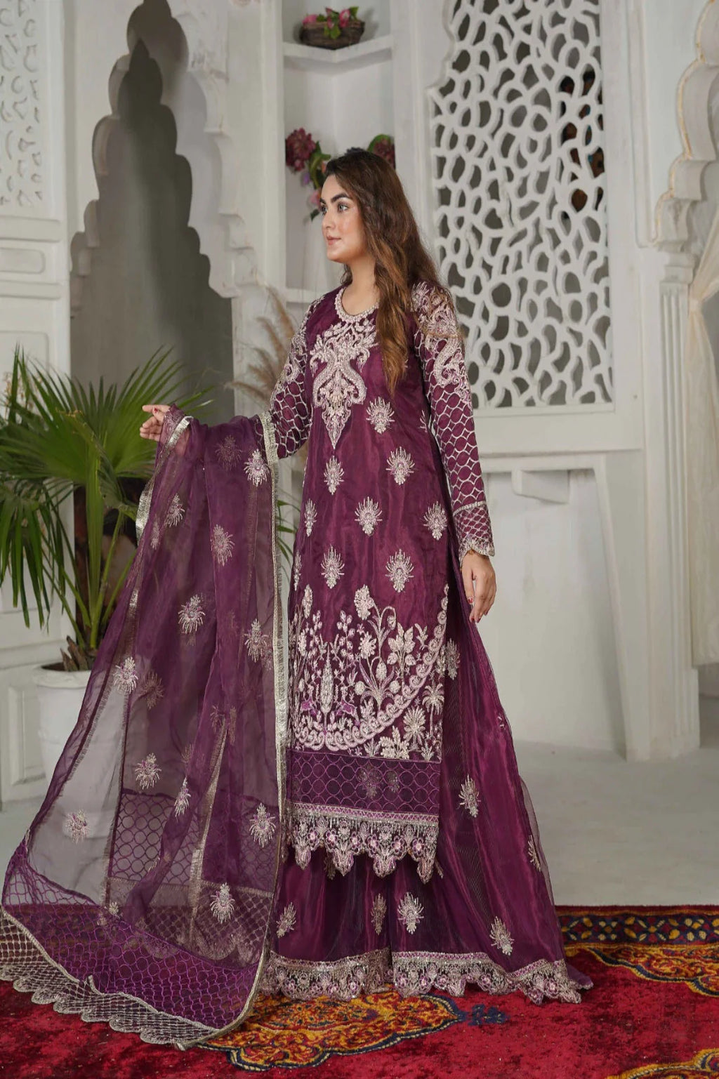 PEARLED PERFECTION | SS-1040 – Magenta Organza Sharara Set