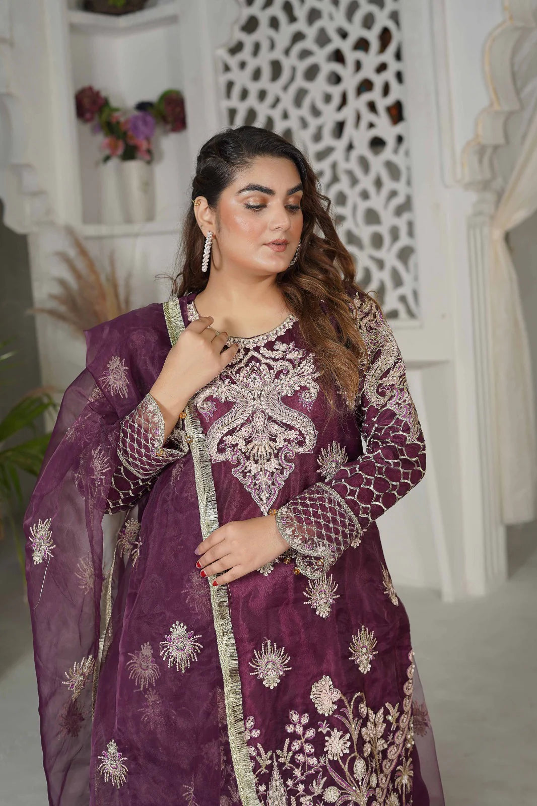 PEARLED PERFECTION | SS-1040 – Magenta Organza Sharara Set