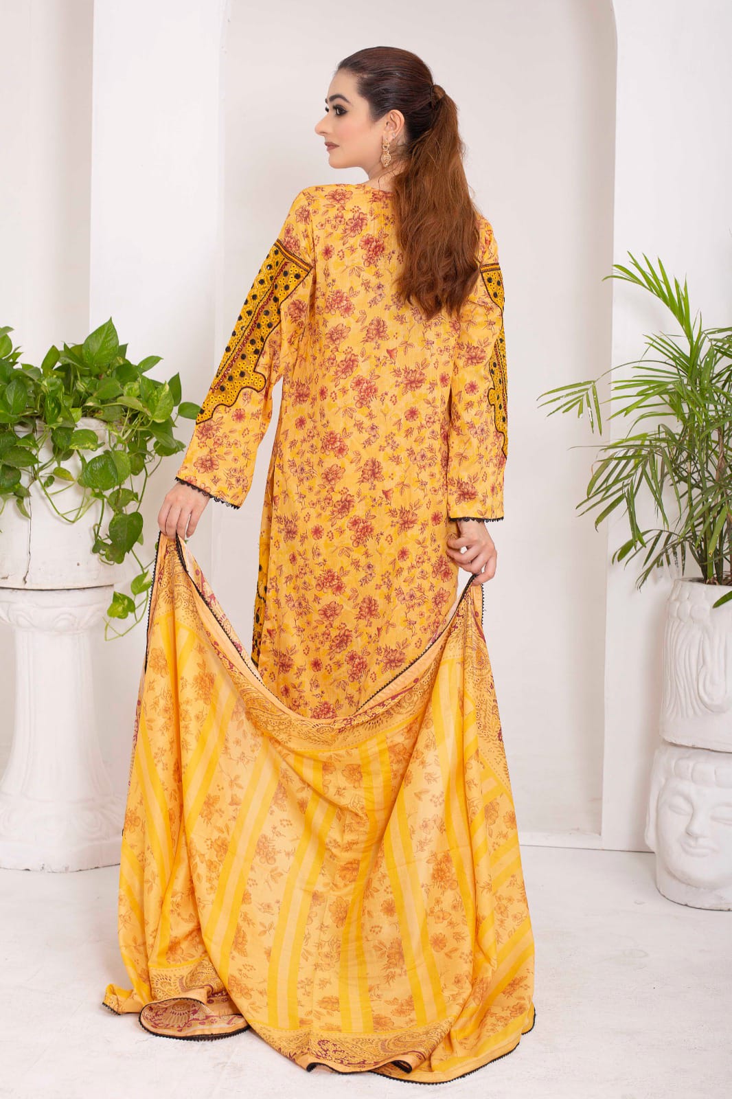 EMERALD CANOPY | SS-1014 – Vibrant Yellow Lawn Patchwork Kurta Set