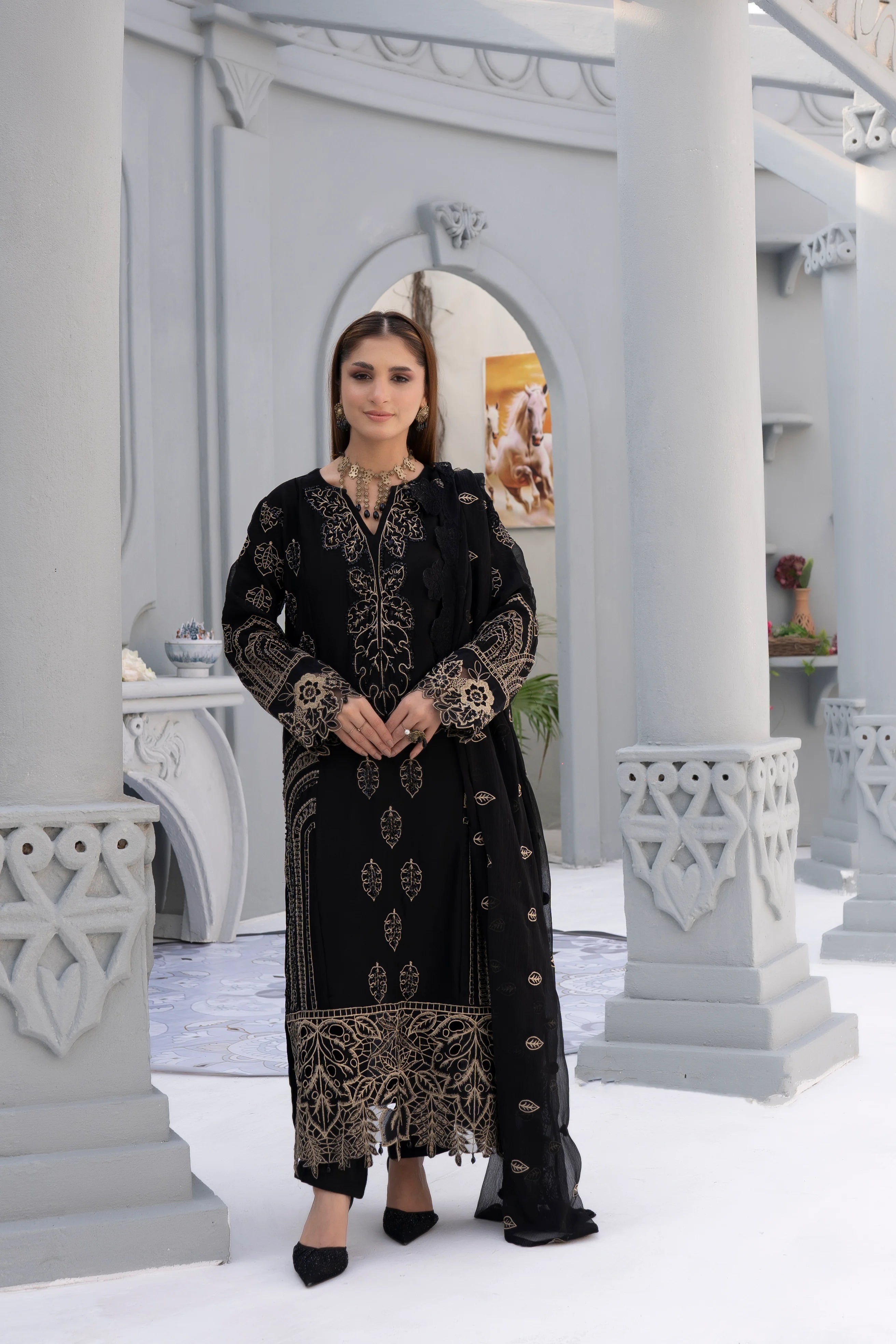 LIGHT CORAL | SS-1044 LONG KURTA 3PCS DRESS