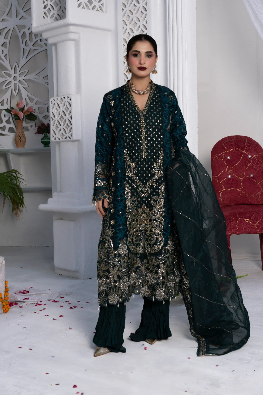 SHINY RUFFLE | SS-1046 LONG SHIRT WITH CRUSH SHARARA