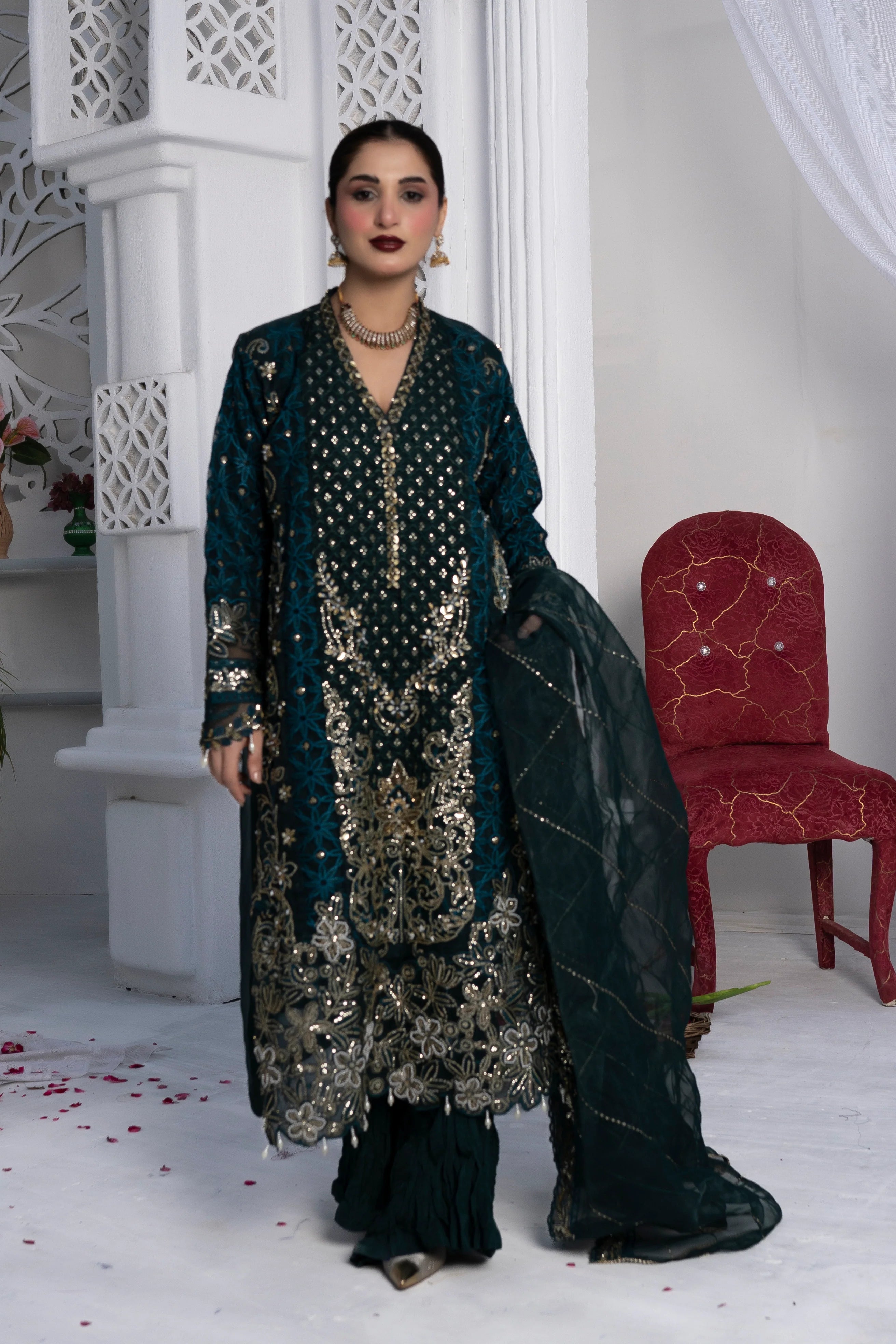 SHINY RUFFLE | SS-1046 LONG SHIRT WITH CRUSH SHARARA