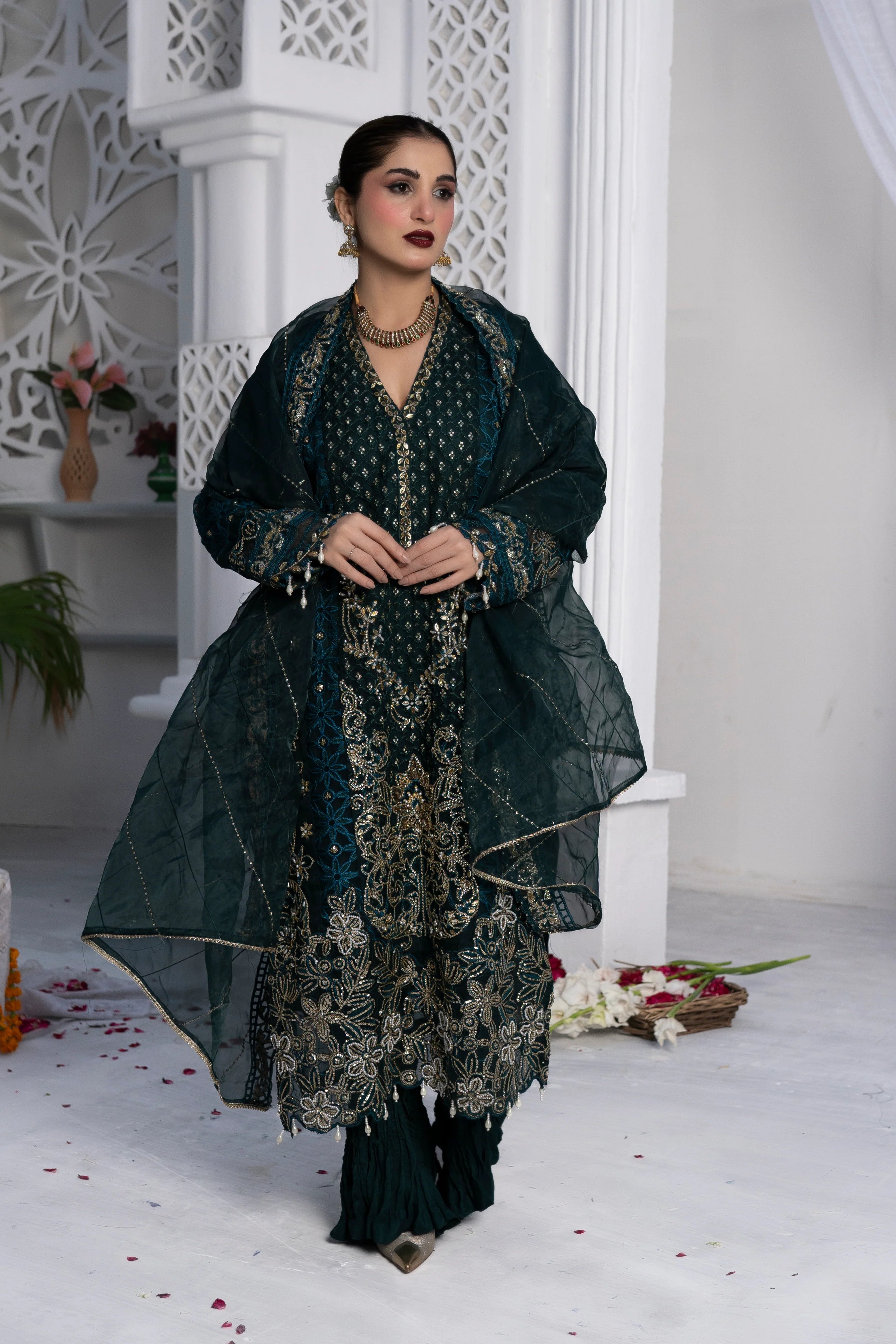 SHINY RUFFLE | SS-1046 LONG SHIRT WITH CRUSH SHARARA