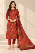 Premium Maroon Floral Chamki Viscose 3-Piece Suit with Sol Chiffon Dupatta