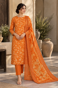 Orange Printed 3-Piece Unstitched Suit – Winter Collection