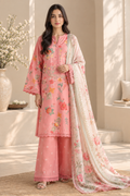 Peach Floral Elegance – Chamki Viscose 3 Piece Unstitched Suit
