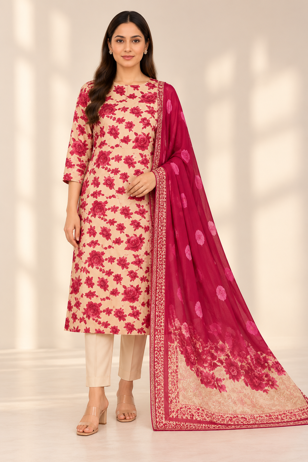 Premium Chamki Viscose 3-Piece Suit with Solid Chiffon Dupatta | Winter Collection