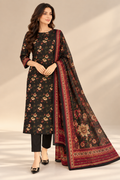 Premium Black Floral Chamki Viscose 3-Piece Suit with Silk Chiffon Dupatta