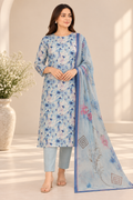 Premium Sky Blue Floral Chamki Viscose 3-Piece Suit with Sol Chiffon Dupatta