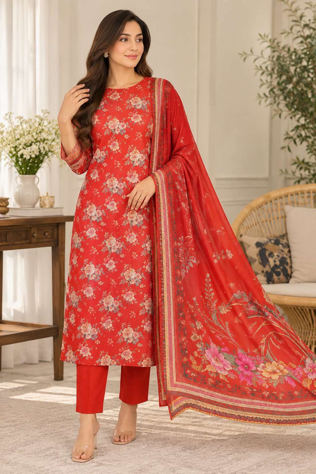 Bin Qasim Premium Chamki Viscose 3-Piece Suit with Sol Chiffon Dupatta